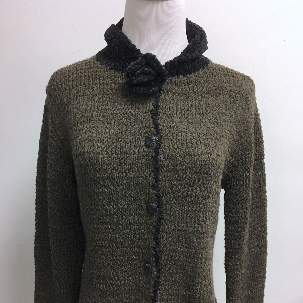 RONI RABL brown black velvet vintage cardigan sweater top USA S